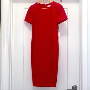 🌹 NWT! Red CALVIN KLEIN Puff Sleeve Sheath Dress - Size 10
